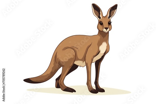  a brown kangaroo standing on top of a white floor next to a green leafy tree trunk in front of it's head and a white background with a white background. © Nadia