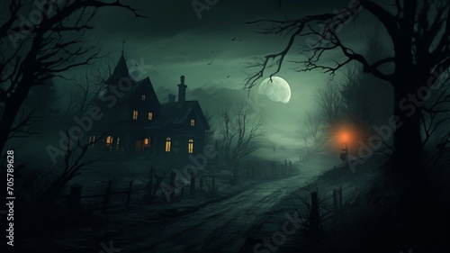 dark spooky house painting dark air halloween vint Ai generated art