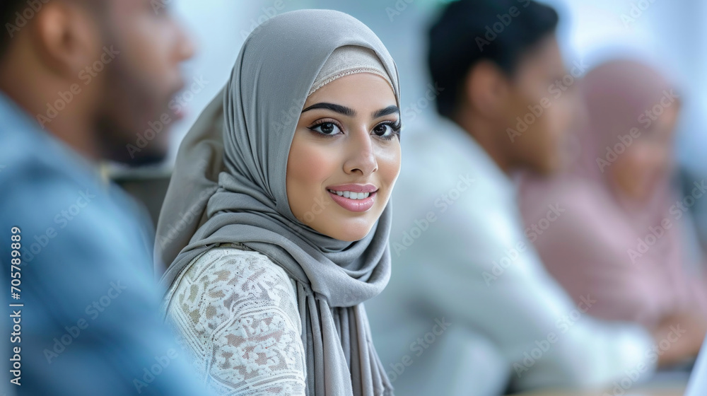 modern Muslim college girl in classroom modern Muslim college girl in classroom