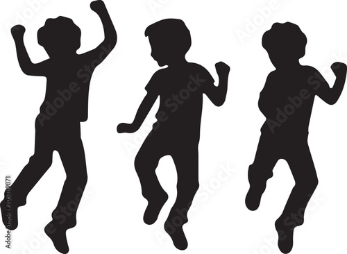 Set of silhouettes kids baby children editable vector icon in various poses