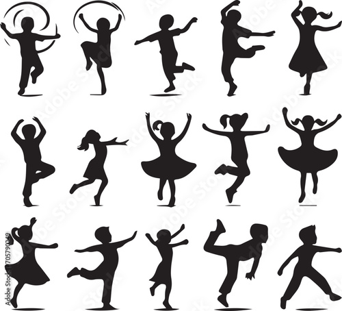 Set of silhouettes kids baby children editable vector icon in various poses