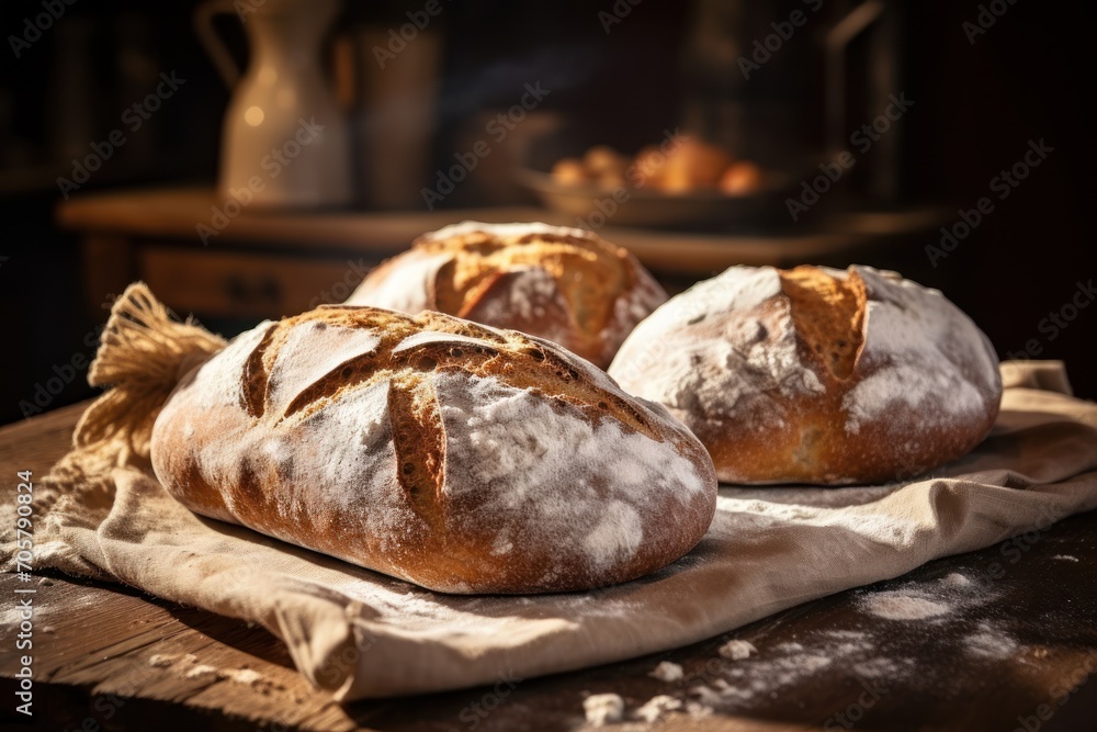  a couple of loaves of bread sitting on top of a piece of paper on top of a piece of paper on top of a counter top of a wooden table.