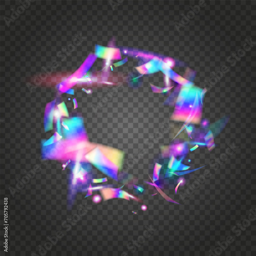 Rainbow Confetti. Glitch Background. Pink Shiny Glitter. Party Banner. Disco Prismatic Serpentine. Flying Foil. Light Glare. Unicorn Art. Violet Rainbow Confetti
