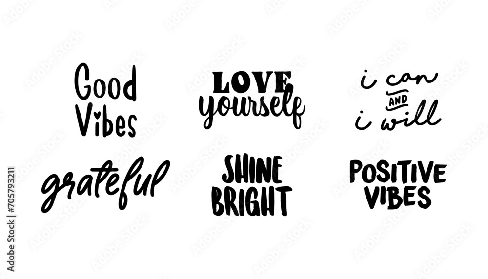 Motivational quotes bundle. Inspiration and good vibes set of typographic designs.