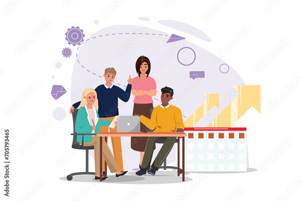 Naklejka premium Young business team, colleagues working together on a project, business idea..