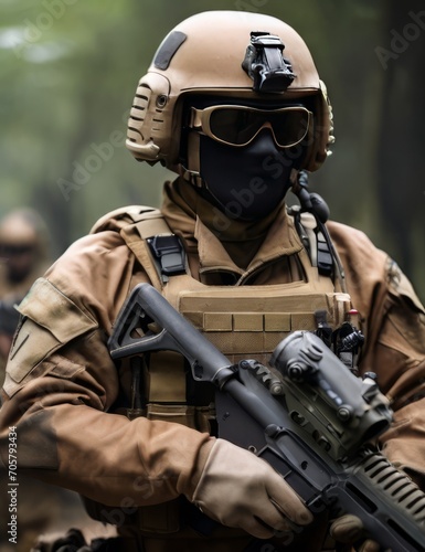 Special Forces Military Unit in Full Tactical Gear, Wartime, Battlefield Illustratio