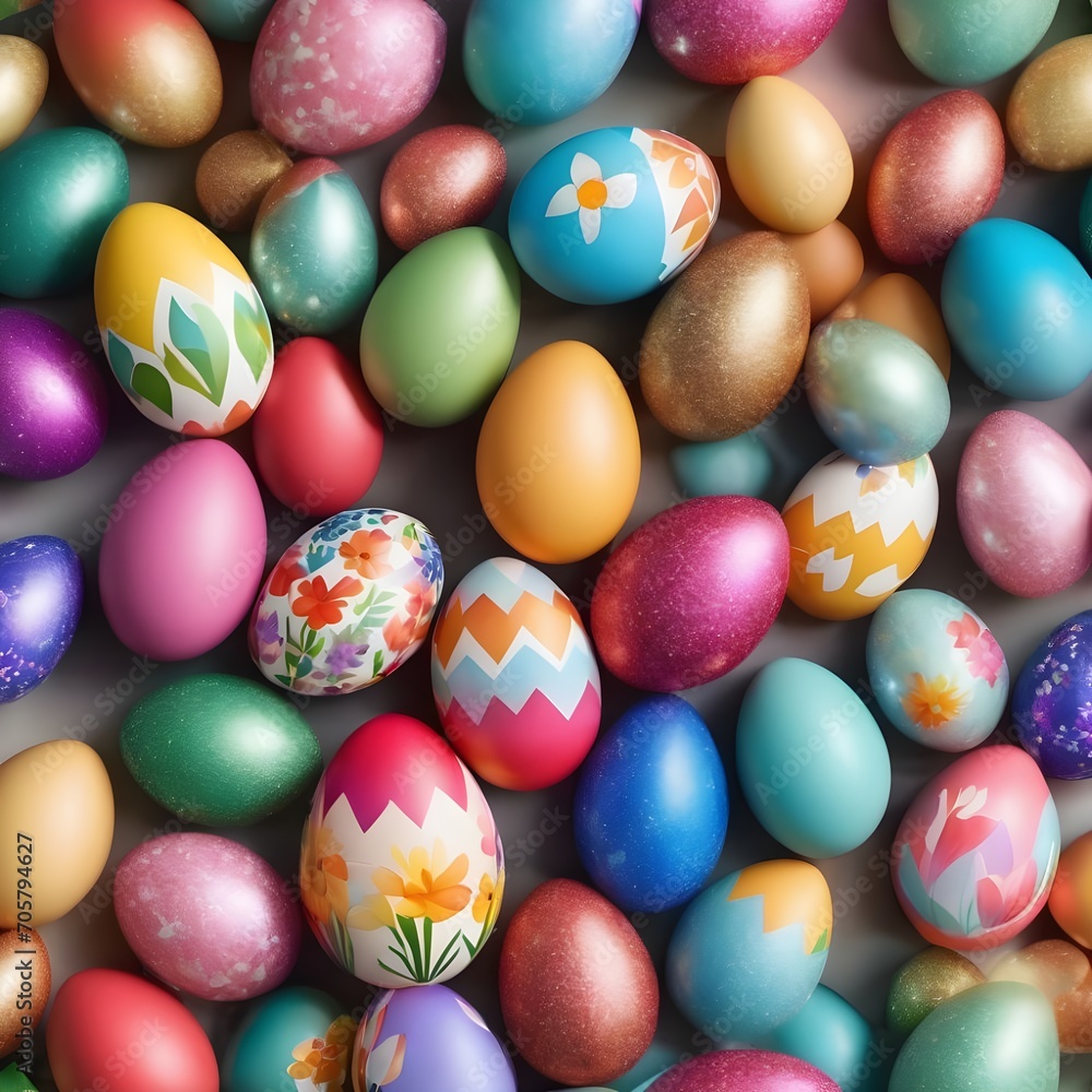 Colorfull easter eggs with flowers decoration transparent background	