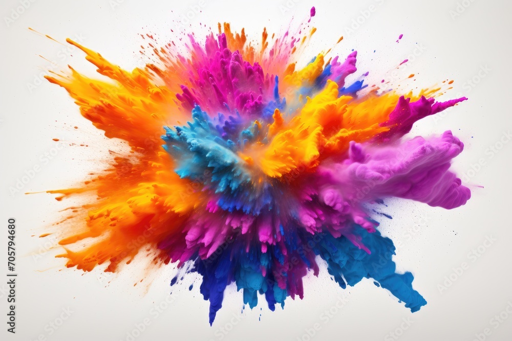 Colorful paint explosion isolated on white background. Abstract colored background, Explosion of colored powder on a white background, 3D rendering, AI Generated - obrazy, fototapety, plakaty 