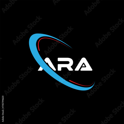 ARA letter Logo design. Initials ARA logo linked with circle and uppercase monogram logo. ARA typography for technology, business and real estate brand logo design