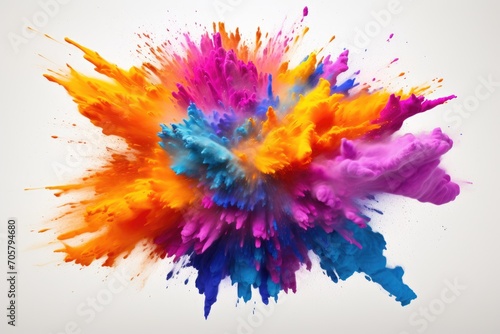Colorful paint explosion isolated on white background. Abstract colored background, Explosion of colored powder on a white background, 3D rendering, AI Generated photo