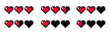 Video Game Hearts 8 bit Retro. Red Vector Pixel Hearts from Full Health To Low Health.