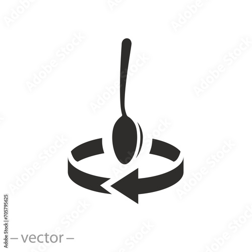 cooking drink instruction icon, arrows spin with spoon, stirring teaspoon, flat symbol on white background - vector illustration