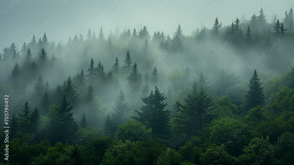 Obraz premium landscape, autumn forest in fog - photo ad. Nature, tourism. Fresh air. Travel, relaxing atmosphere. Scandinavia.