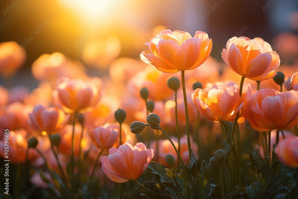 a field full of orange flowers with the sun shining in the backgrounnd of the flowers in the backgrounnd of the photo, with a blurry background. a field full of orange flowers with the sun shining in the backgrounnd of the flowers in the backgrounnd of the photo, with a blurry background.