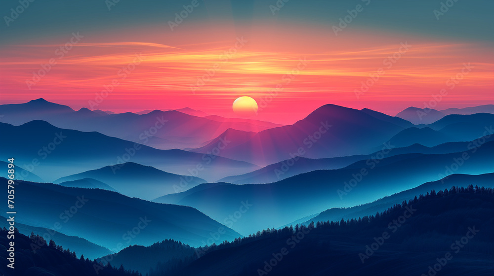 Obraz premium Misty mountains in the morning, horizontal landscape. Landing page, background, banner