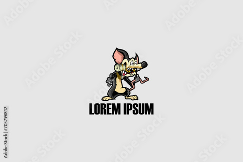 Rat with treasure Cartoon character vector logo template