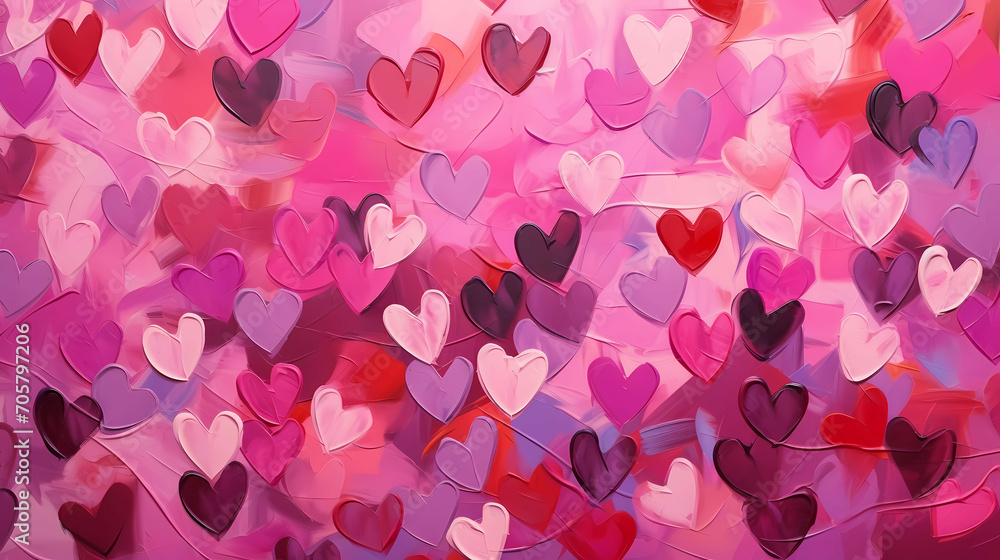 Abstract In Image Of Pink Red Hearts, A Group Of Hearts On A Pink Background