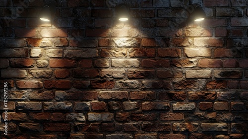3d render of spotlights on a grunge brick wall 