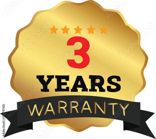 1 2 3 5 years warranty golden badge label vector photo