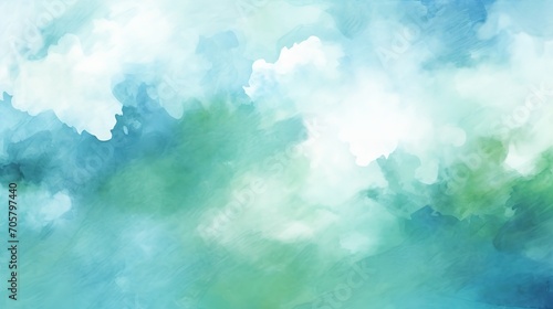 Watercolor background with splashes and washes of teal and turquoise, Generative AI. © MinixT