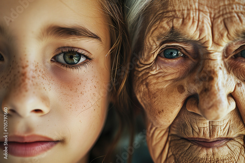 Portrait Generational Contrast - Youth Girl Meets Old Age Woman