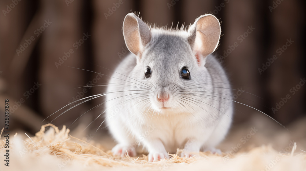 little white gray chinchilla in nest photograph little white gray chinchilla in nest photograph