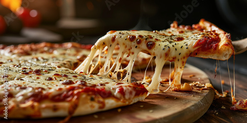 Cheese Tomato Pizza Slice - Melty Stretch, Food Display, Oven fresh Pizza