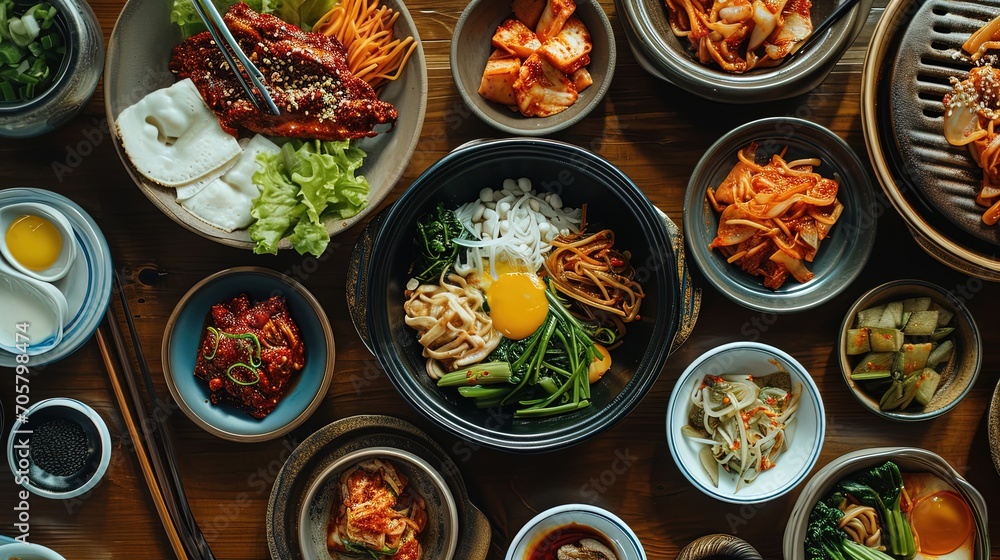 Korean foods served on the table