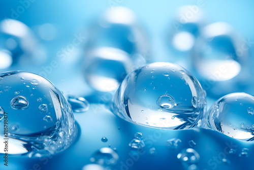 Close-up of transparent Water drops, Ice on a light background, generated ai