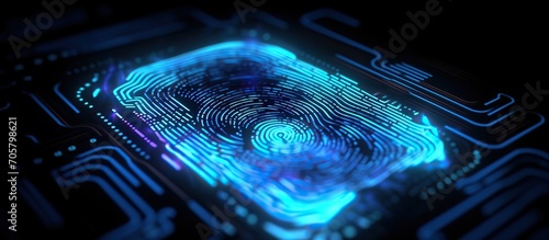 Futuristic digital fingerprint scanner biometric identification on screen interface. security technology concept
