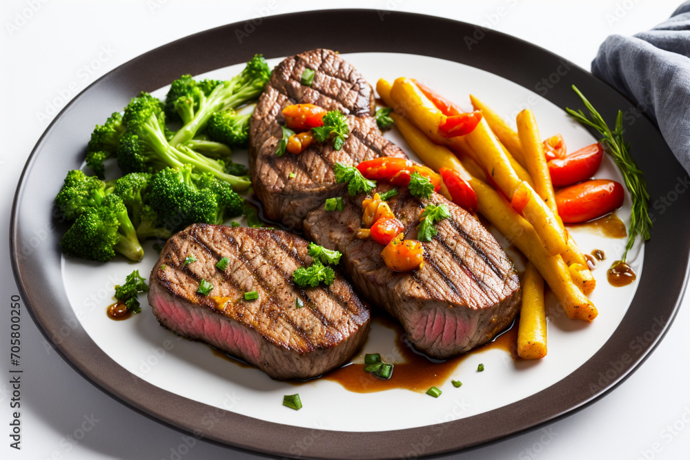 Elegant Simplicity: Steak on a Clear Background. generative AI. Elegant Simplicity: Steak on a Clear Background. generative AI.