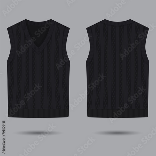 Black knit vest mockup front and back view