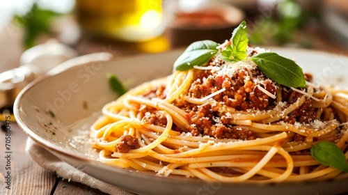 fresh pasta with hearty bolognese and parmesan cheese 