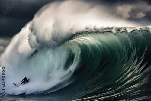 Surfer on big ocean wave, Bali island, Indonesia, Extreme surfers riding huge sea waves, no visible faces, AI Generated © Iftikhar alam