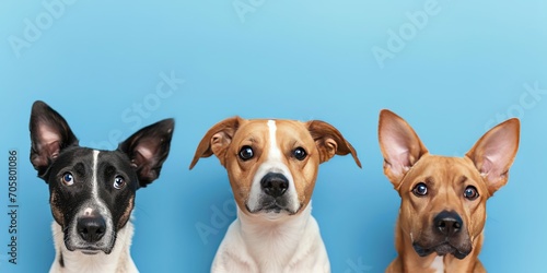 group of dogs on blue background