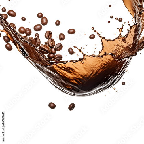 Coffee splash with Coffee beans isolated on a white background 