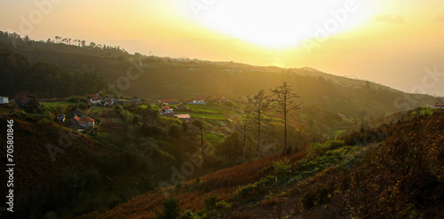Hillside farming in Achadas da Cruz, a countryside village on the western coast of Madeira island (Portugal) at sunset
