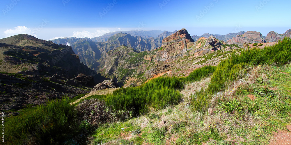 Mountainous landscape at the center of Madeira island (Portugal) near the Pico do Arieiro peak, which is the third highest summit of the island
