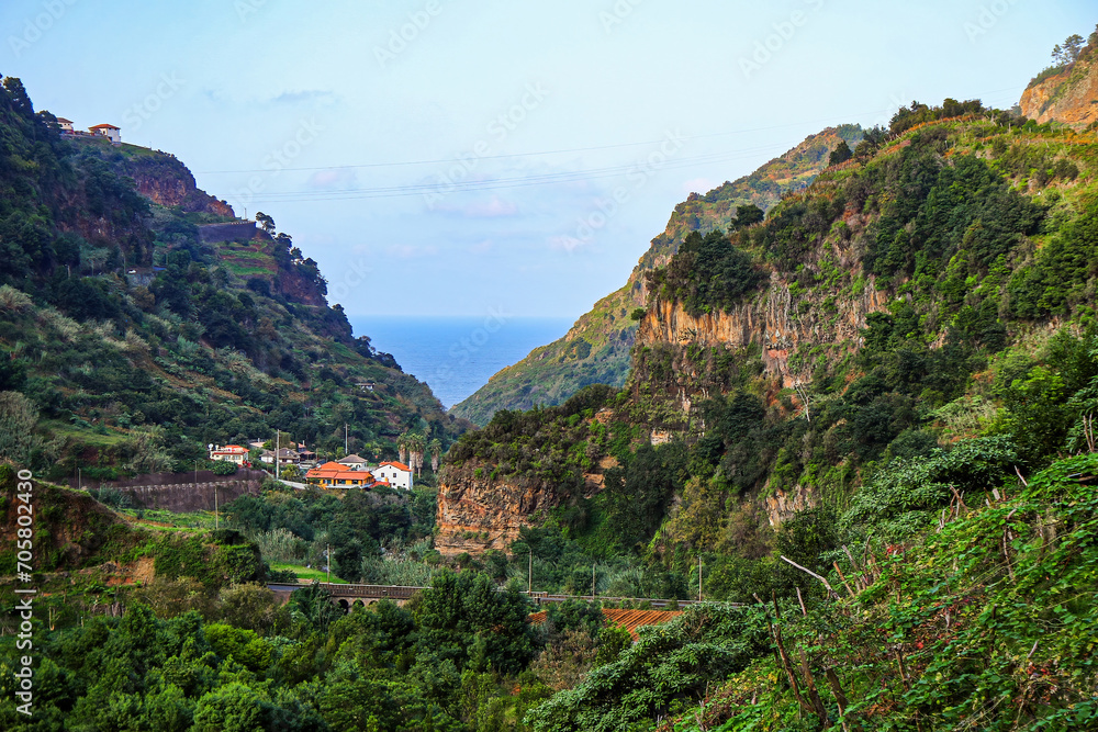 Houses in the valley of Ilha on the north coast of Madeira island (Portugal) in the Atlantic Ocean