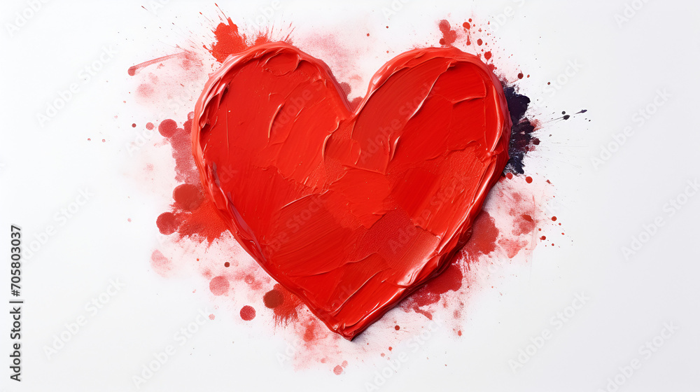 Love concept red heart shape on white background with lipstick smudge or paint, generative ai