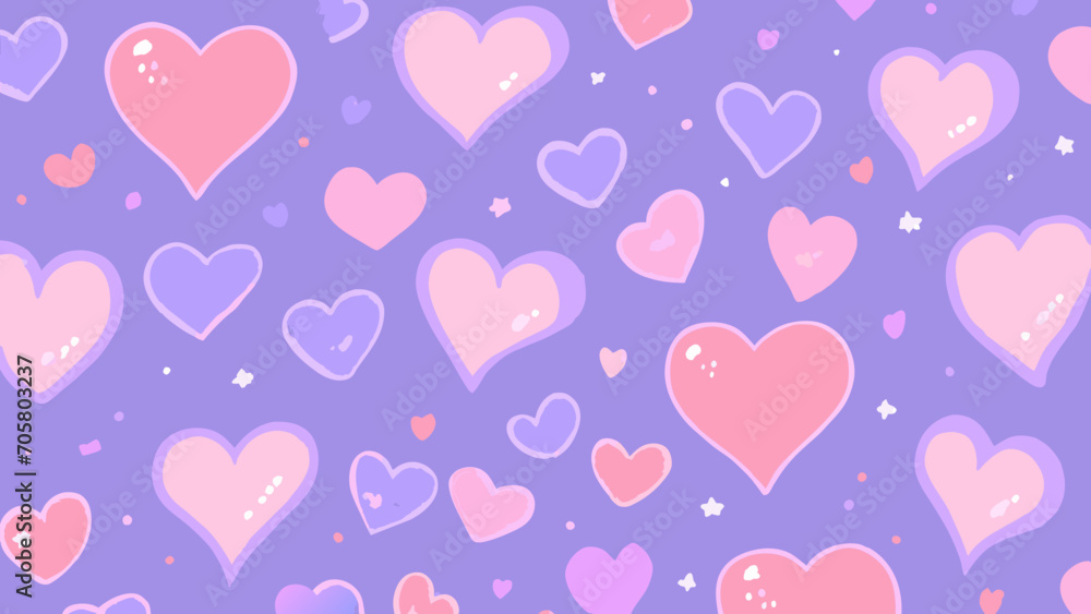 Cute hand drawn heart seamless pattern, cute romantic background, perfect for Valentine's Day