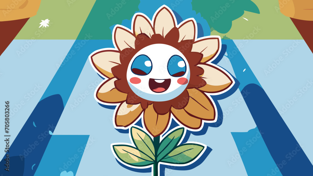 Naklejka premium Groovy flower cartoon characters. Funny happy daisy with eyes and smile. 