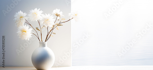 Abstract background. With a white vase with fluffy willow buds against the background of a white window. spring and easter concept