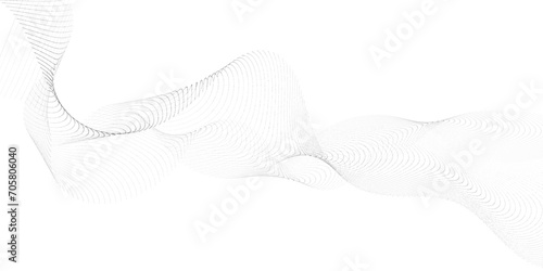 Abstract flowing dots particles wave curved lines on transparent background. Black halftone gradient smooth curve line shape background. Design for frequency sound, technology, science, banner, busine photo