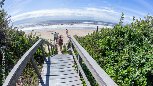 People Walkway Path Boardwalk Steps Vegetation Beach Ocean Summer Landscape