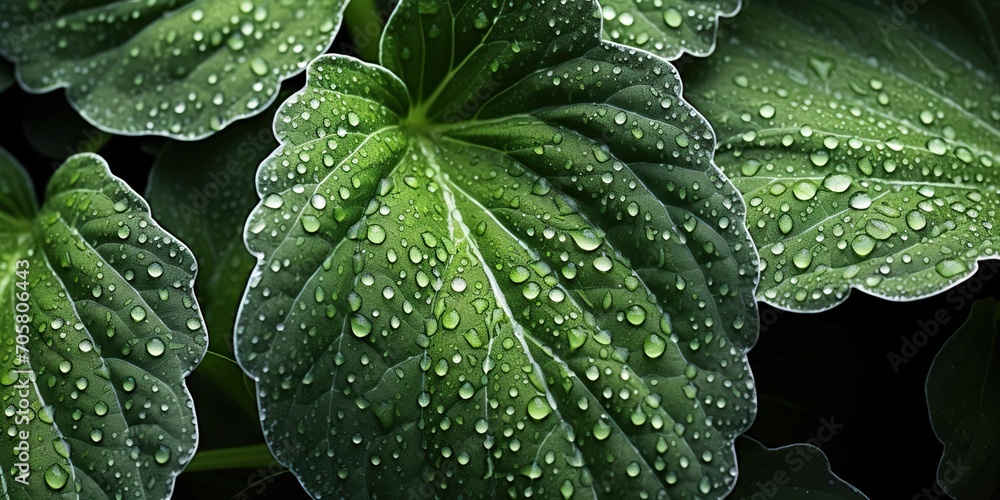 Detail-rich close-up of dew-kissed leaves in the early morning, showcasing the intricate patterns of nature , concept of Macro photography Detail-rich close-up of dew-kissed leaves in the early morning, showcasing the intricate patterns of nature , concept of Macro photography