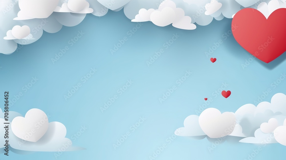 Vector illustration.paper craft style. love for Valentine's day. and big heart and mini heart on blue background with. design for valentine's festival .