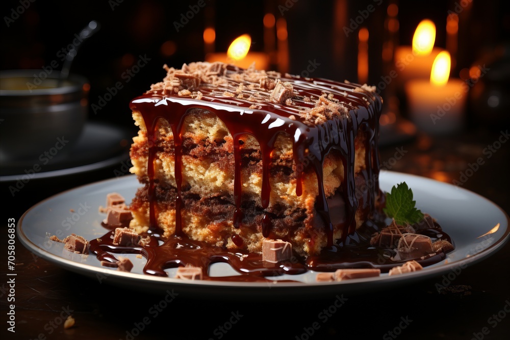 Slice of delicious chocolate cake on the plate Slice of delicious chocolate cake on the plate