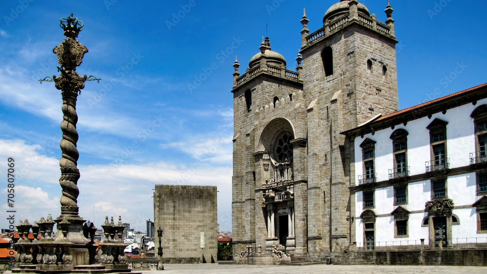 Panoramic view of the Romanesque cathedral of Porto (or Sé do Porto) Built in the 12th century as a church - fortress