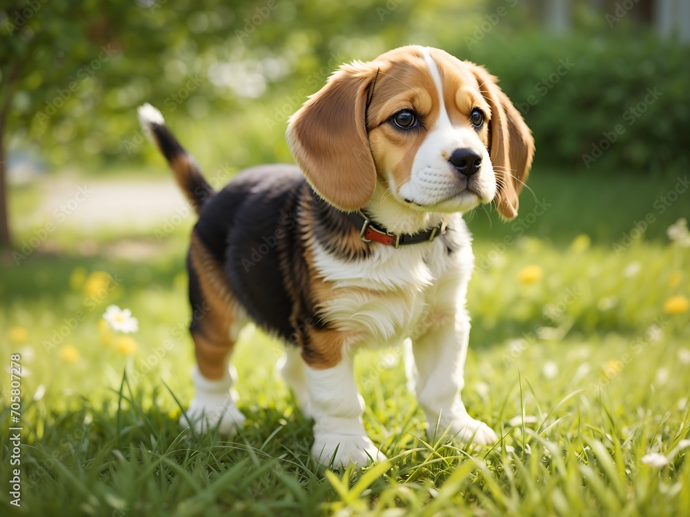 Free Photo beagle puppy old standing on green grass in summer Free Photo beagle puppy old standing on green grass in summer